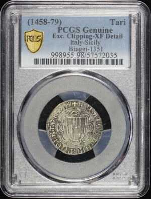 Obverse of this 1458 Italy, Sicily Biaggi-1351 Tari PCGS XF Details Clipping