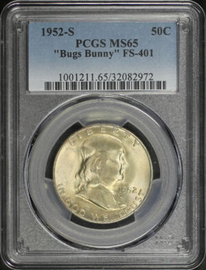 Obverse of this 1952-S Franklin Half Dollar “Bugs Bunny” FS-401 PCGS MS-65