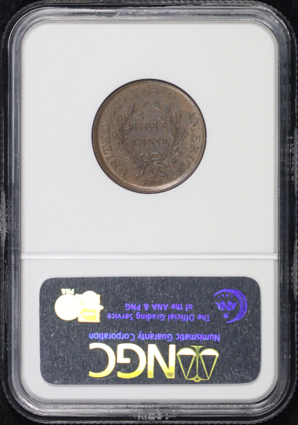 Reverse of this 1808 Draped Bust Half Cent NGC AU-53 BN