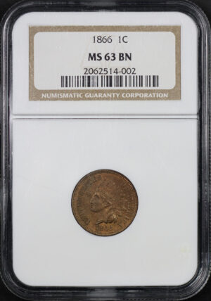 Obverse of this 1866 Indian Cent NGC MS-63 BN