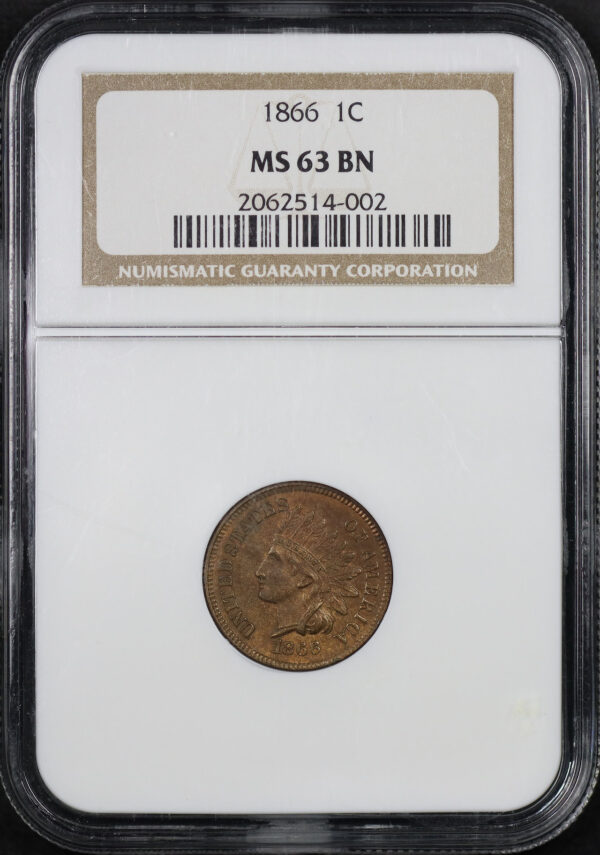 Obverse of this 1866 Indian Cent NGC MS-63 BN