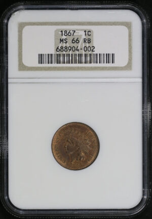 Obverse of this 1867 Indian Cent NGC MS-66 RB