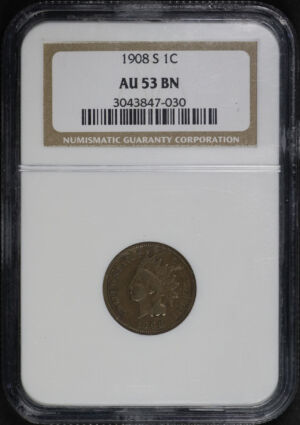 Obverse of this 1908-S Indian Cent NGC AU-53 BN
