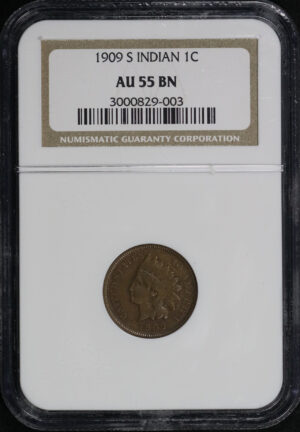 Obverse of this 1909 S Indian Cent NGC AU-55 BN