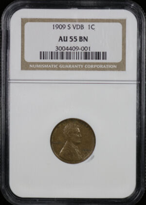 Obverse of this 1909-S VDB Lincoln Cent Wheat Reverse NGC AU-55 BN
