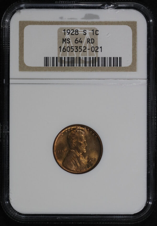 Obverse of this 1928-S Lincoln Cent Wheat Reverse NGC MS-64 RD