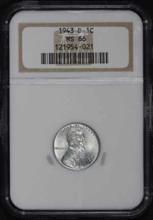 Obverse of this 1943-D Lincoln Steel Cent Wheat Reverse NGC MS-66