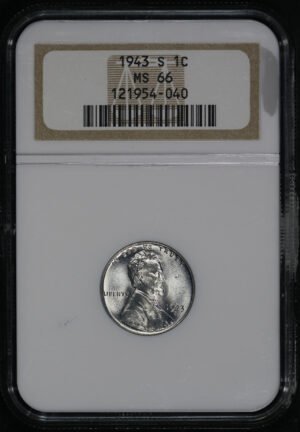 Obverse of this 1943-S Lincoln Steel Cent Wheat Reverse NGC MS-66
