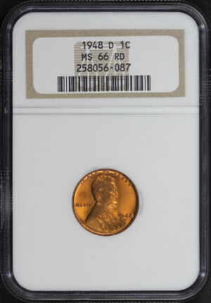 Obverse of this 1948-D Lincoln Cent Wheat Reverse NGC MS-66 RD