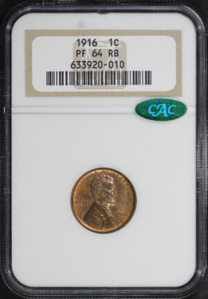 Obverse of this 1916 Lincoln Cent Wheat Reverse NGC PF-64 RB CAC