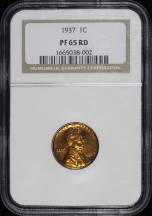 Obverse of this 1937 Lincoln Cent Wheat Reverse NGC PF-65 RD