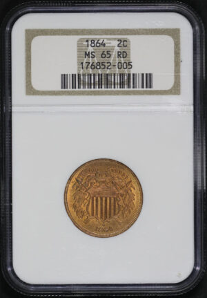 Obverse of this 1864 Two Cent Large Motto NGC MS-65 RD