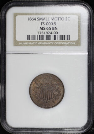 Obverse of this 1864 Two Cent Small Motto FS-000.5 NGC MS-65 BN