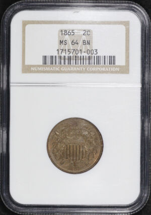 Obverse of this 1865 Two Cent NGC MS-64 BN