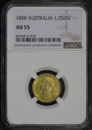 Obverse of this 1858 Australia  1/2SOV NGC AU-55