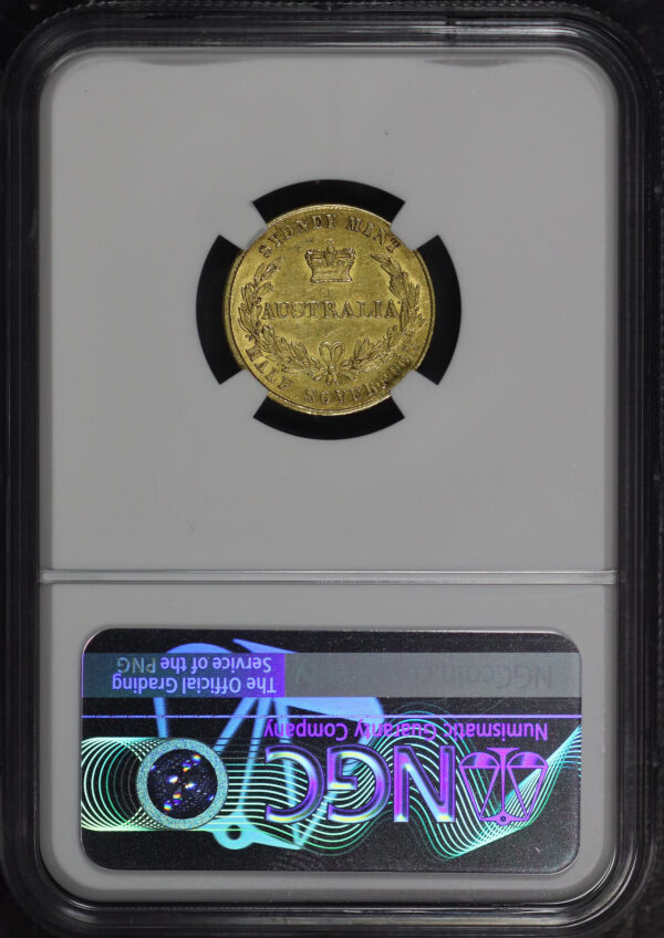 Reverse of this 1858 Australia  1/2SOV NGC AU-55