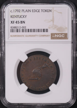 Obverse of this c.1792 Plain Edge Kentucky Token NGC XF-45 BN
