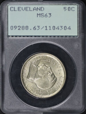 Obverse of this 1936 50C Cleveland Silver Commemorative PCGS MS-63 Old Green Rattler Holder