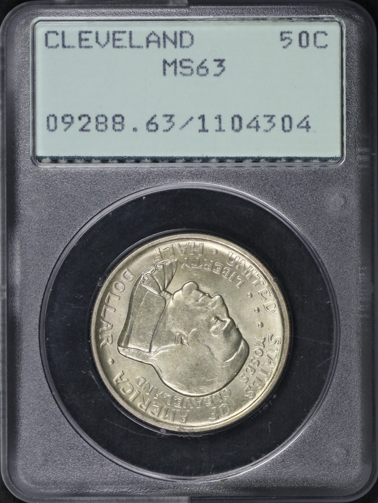 Obverse of this 1936 50C Cleveland Silver Commemorative PCGS MS-63 Old Green Rattler Holder