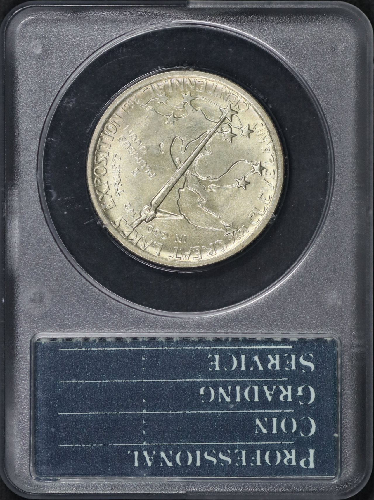 Reverse of this 1936 50C Cleveland Silver Commemorative PCGS MS-63 Old Green Rattler Holder