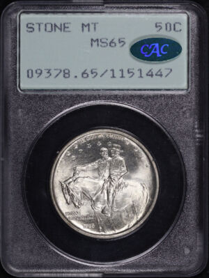 Obverse of this 1925 50C Stone Mountain Silver Commemorative PCGS MS-65 CAC Old Green Rattler Holder