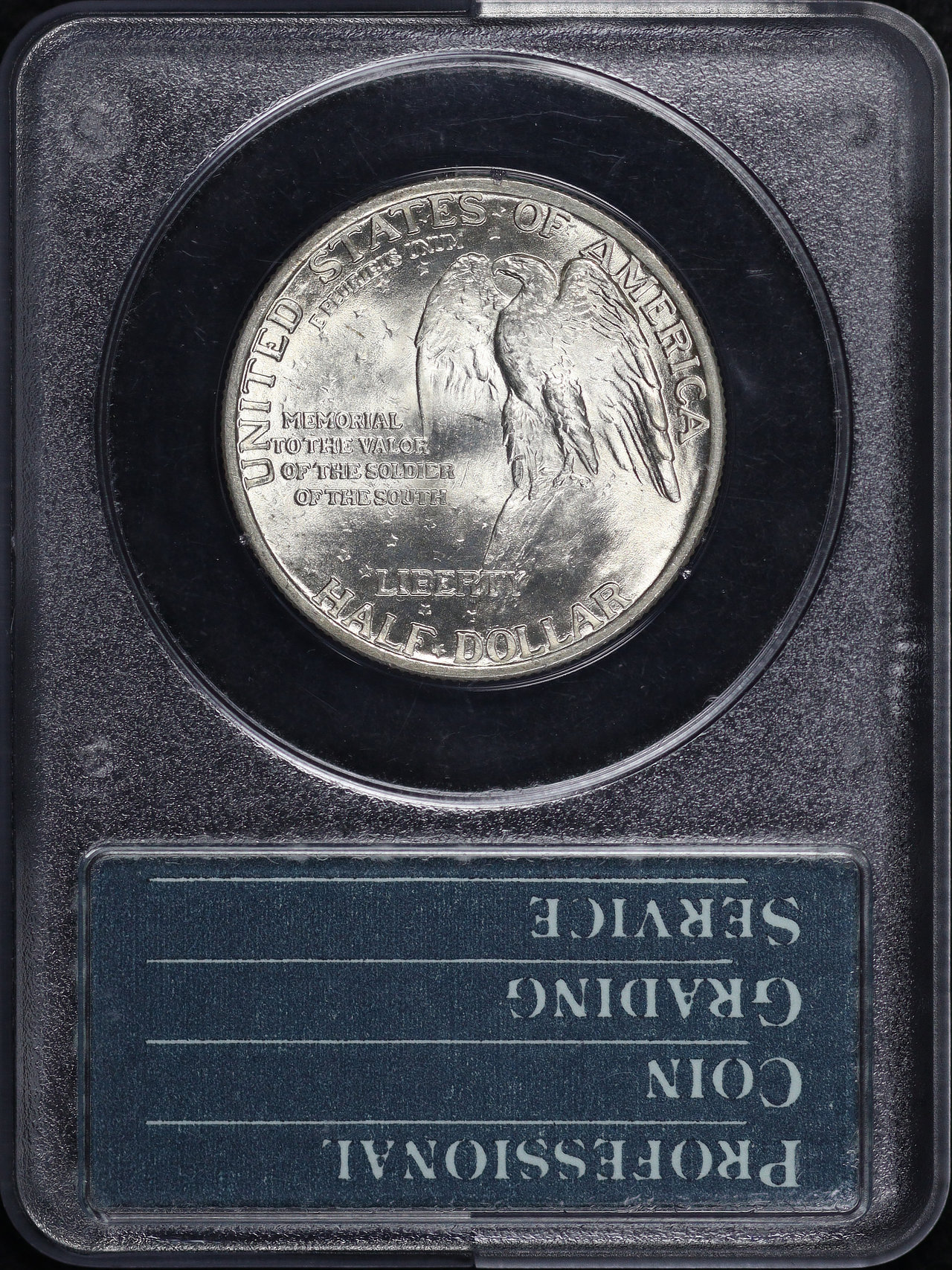 Reverse of this 1925 50C Stone Mountain Silver Commemorative PCGS MS-65 CAC Old Green Rattler Holder