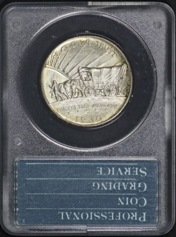 Reverse of this 1936-S 50C Oregon Silver Commemorative PCGS MS-66 Old Green Rattler
