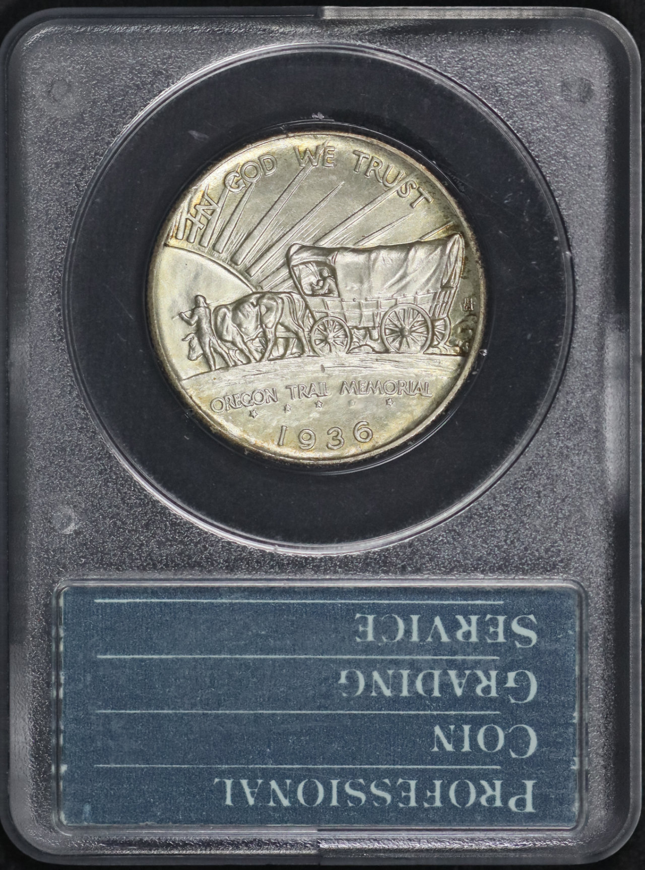Reverse of this 1936-S 50C Oregon Silver Commemorative PCGS MS-66 Old Green Rattler