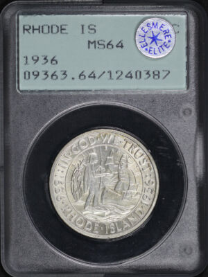 Obverse of this 1936 50C Rhode Island Silver Commemorative PCGS MS-64