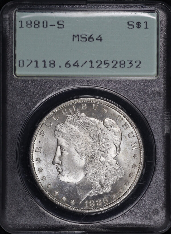 Obverse of this 1880-S Morgan Dollar PCGS MS-64 Old Green Rattle Holder