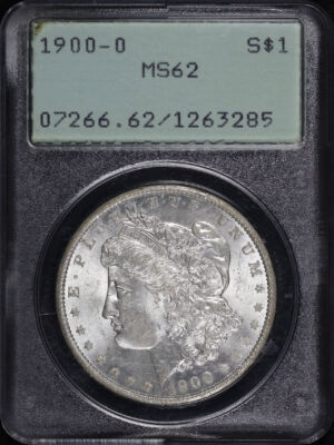 Obverse of this 1900-O Morgan Dollar PCGS MS-62 Old Green Rattler Holder