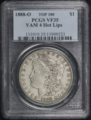 Obverse of this 1888-O Top 100 VAM-4 Hot Lips Morgan Dollar PCGS VF-35
