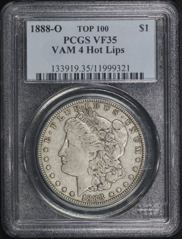 Obverse of this 1888-O Top 100 VAM-4 Hot Lips Morgan Dollar PCGS VF-35