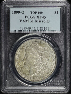 Obverse of this 1899-O Top-100 Morgan Dollar Micro O PCGS XF-45 