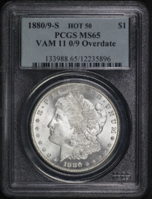 Obverse of this 1880/9-S Hot 50 Morgan Dollar VAM-11 PCGS MS-65
