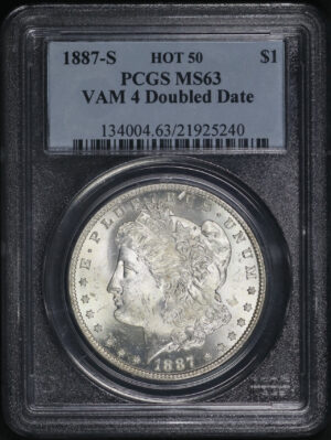 Obverse of this 1887-S Hot-50 Morgan Dollar VAM-4 Doubled Date PCGS MS-63 