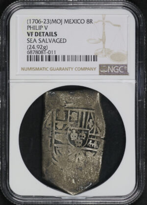 Obverse of this (1706-23)MOJ Mexico  8 Reales Philip V NGC VF Details Sea Salvaged (24.92g)