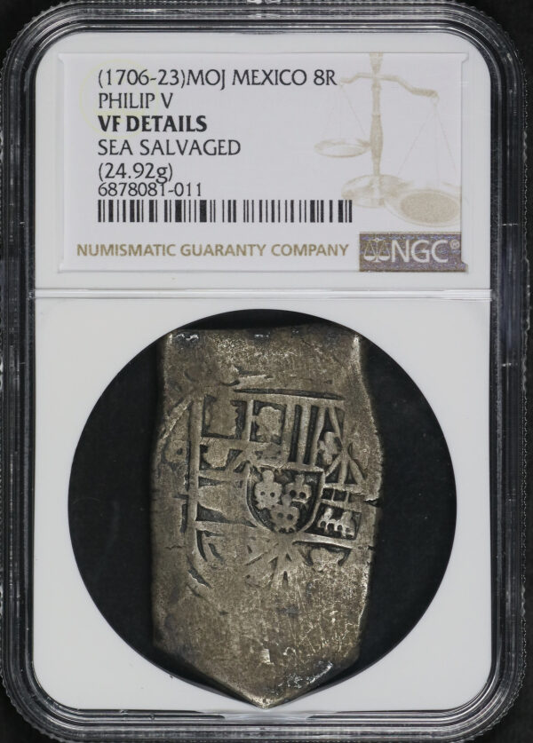Obverse of this (1706-23)MOJ Mexico  8 Reales Philip V NGC VF Details Sea Salvaged (24.92g)