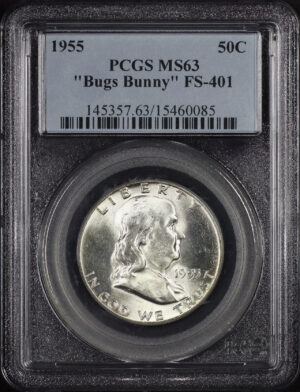 Obverse of this 1955 Franklin Half Dollar PCGS MS-63 “Bugs Bunny” FS-401