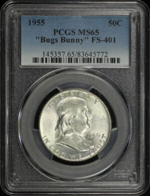 Obverse of this 1955 Franklin Half Dollar “Bugs Bunny” FS-401 PCGS MS-65 