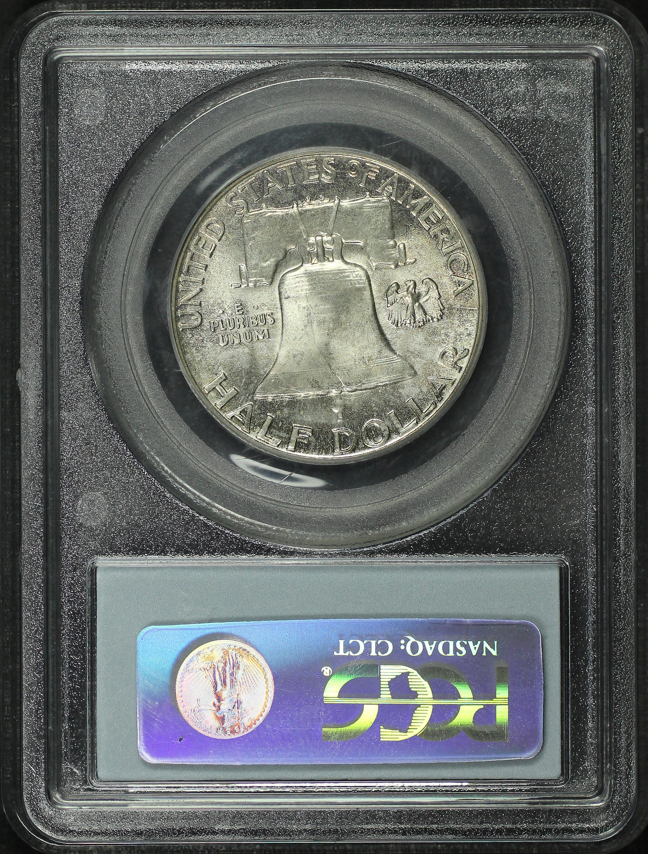 Reverse of this 1959 Franklin Half Dollar Double Die Reverse FS-801 PCGS MS-65 FBL