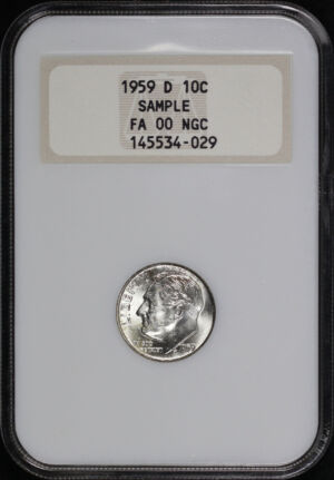 Obverse of this 1959-D Roosevelt Dime NGC Sample FA-00 Old Fatty Holder