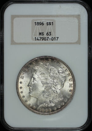 Obverse of this 1896 Morgan Dollar NGC MS-63 Old Fatty Holder