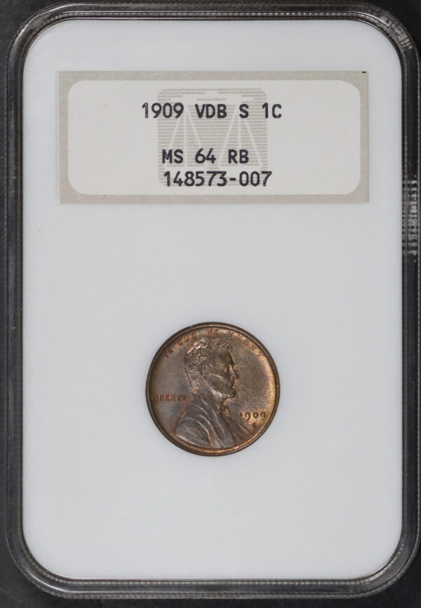 Obverse of this 1909-S VDB Lincoln Cent Wheat Reverse NGC MS-64 RB Old Fatty Holder