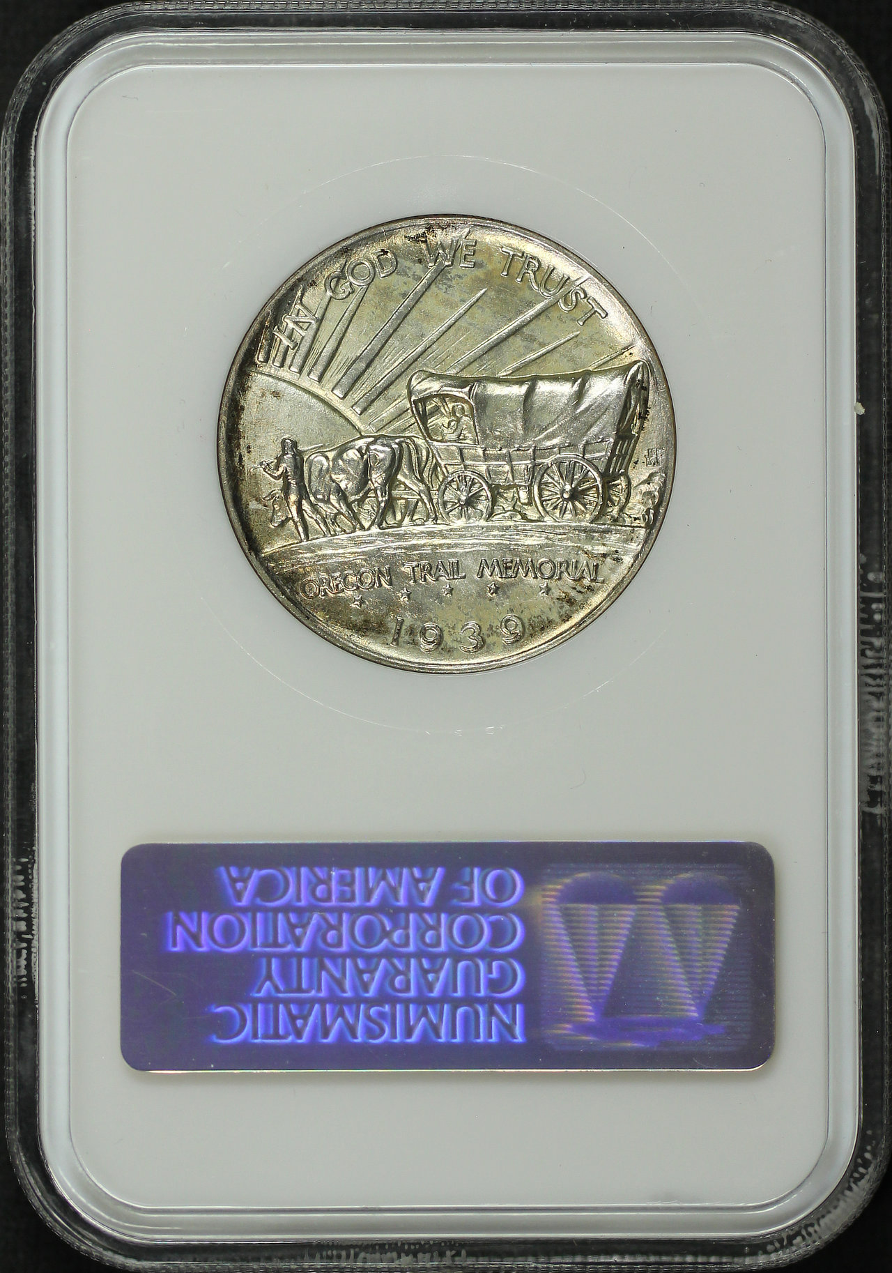 Reverse of this 1939 Silver Commemorative Oregon Trail 50C NGC MS-64