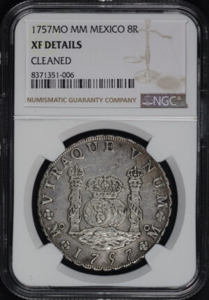 Obverse of this 1757-Mo MM Mexico 8 Reales NGC XF Details Cleaned