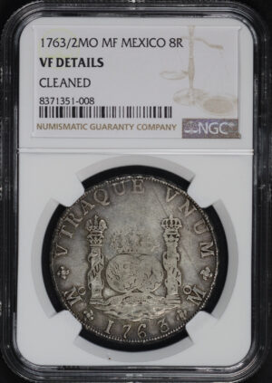 Obverse of this 1763/2-MO MF Mexico  8 Reales NGC VF Details Cleaned 