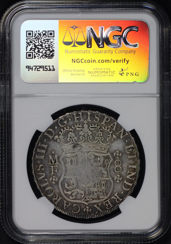 Reverse of this 1763/2-MO MF Mexico  8 Reales NGC VF Details Cleaned 