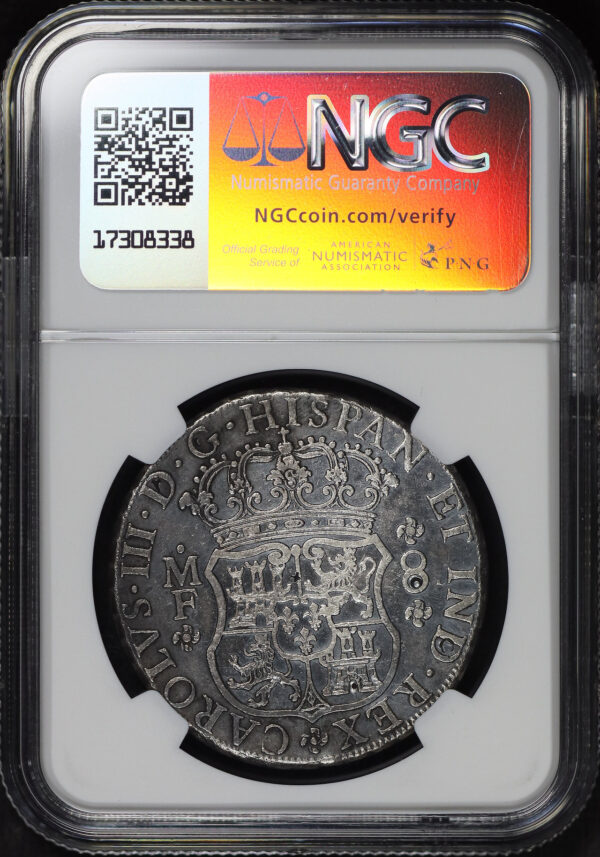 Reverse of this 1766-Mo MF Mexico  8 Reales NGC XF Details Chopmarked & Cleaned