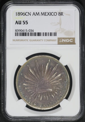 Obverse of this 1896CN AM Mexico 8 Reales NGC AU-55 Reverse Rainbow Toning